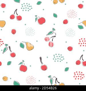 Cute handgezeichnete Muster mit Beeren Cherry. Apfel und Birne. Ideal für Hochzeit Karten, Postkarten, T-Shirts, Einladungen, Broschüren, Plakate, Stock Vektor