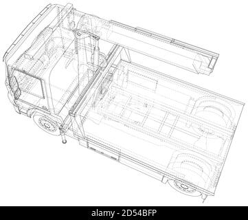 Vector Drahtrahmen Abschleppwagen. Die Ebenen sichtbarer und unsichtbarer Linien werden getrennt. EPS10-Format. Vektor aus 3d erstellt Stock Vektor