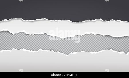 Zerrissen aus weißen, schwarzen Papierstreifen, liegen Stücke auf transparentem, quadratischen Hintergrund für Text, Werbung oder Design. Vektorgrafik Stock Vektor