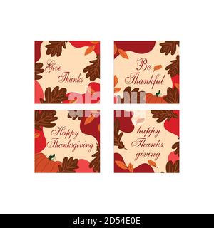 Thanksgiving Designelemente für Poster mit traditionellen Weihnachtssymbolen. Thanksgiving instagram Beiträge in flachem Design Stock Vektor