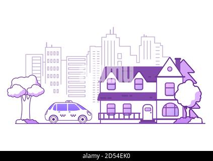 Vorstadthaus im Wald. Landhaus. Ländliche Villa. Stock Vektor