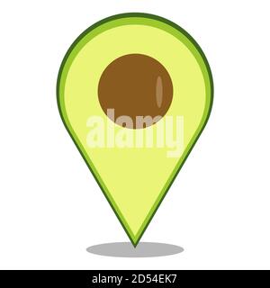 Das Navigationssymbol des Avocado-Kartenzeigers ist isoliert. Avocado-Logo-Vektor-Vorlage Stock Vektor