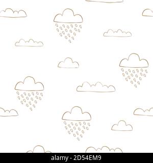 Nahtlose Hintergrund mit goldenen Regen Wolken auf weißem Hintergrund. Vector Illustration Stock Vektor