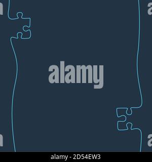 Kontinuierliche Linienzeichnung von zwei Puzzleteilen auf blauem Hintergrund. EPS10 Vektor-Illustration für Banner, Vorlage, Poster, Hintergrund, Web, App. Blau Stock Vektor