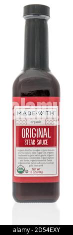 Winneconne, WI - 6. Oktober 2020: Eine Flasche mit Steak-Sauce auf einem isolierten Hintergrund. Stockfoto