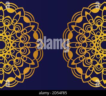 Goldenes Mandala auf blauem Hintergrund. Vektor-Illustration Dekorative verzierte runde Mandala. Stock Vektor