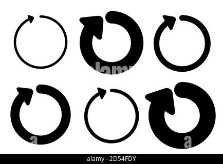 Große Set Kreis Pfeile und Richtungen Zeichen. Runde dicke und dünne Linien von Racks. Vektor schwarzen Kreis auf weißem Hintergrund isoliert. Stock Vektor