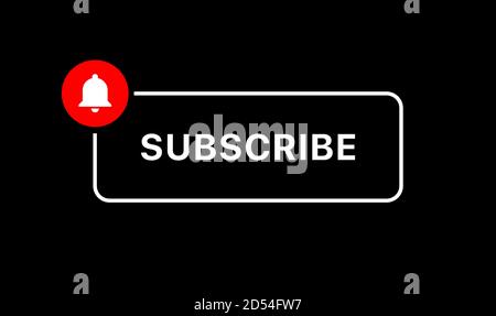 Youtube-Schaltfläche „Abonnieren“. Textfeld, Beschriftung, Unteres Drittel. Glockensymbol. Vektorgrafik Auf Schwarzem Hintergrund Stock Vektor