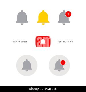 Youtube Erhalten Benachrichtigt Bell Symbol Gesetzt. Vektorgrafik Auf Weißem Hintergrund Stock Vektor