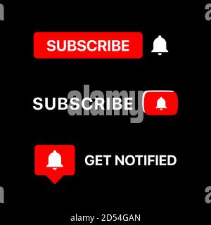 Youtube-Schaltfläche „Abonnieren“ Eingestellt. Youtube Unteres Drittel. Youtube Bell-Symbol. Vektorgrafik Auf Schwarzem Hintergrund Stock Vektor