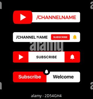 Youtube-Schaltfläche Eingestellt. Youtube Unteres Drittel. Youtube-Kanalname. Abonnieren Stock Vektor