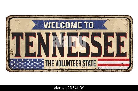 Nach Tennessee vintage rostiges Metall Zeichen auf weißem Hintergrund Willkommen, Vector Illustration Stock Vektor