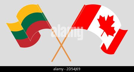 Gekreuzte Flaggen von Litauen und Kanada. Offizielle Farben. Korrektes Verhältnis. Vektorgrafik Stock Vektor
