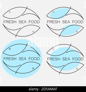 Set von kreativen minimal frischen Meeresfrüchten Logo von Fisch umreißt Mit der Aufschrift Stock Vektor