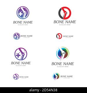 Bone Plus-Logo. Symbol für gesunden Knochen. Logo-Vorlage für Knieknochen und Gelenke zum Schutz der Gelenke. Medizinisches flaches Logo-Design. Vektor der menschlichen Körper Gesundheit. Emblem Stock Vektor