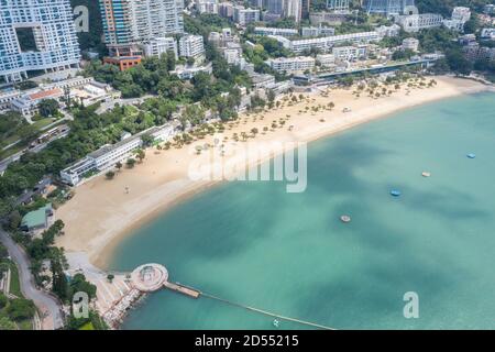 Repulse Bay Beach, leer wegen Covid 19 Einschränkungen in Hong Kong Stockfoto