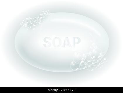 Seifenstück mit Schaum und Blasen isoliert Vektor-Illustration auf weißem Hintergrund. Seifenschaum für Schaum. Vektorgrafik Stock Vektor
