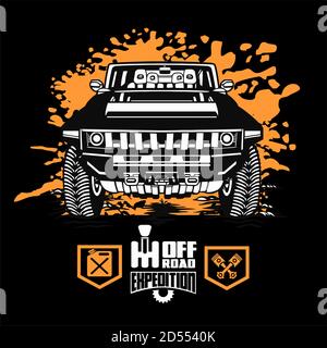 SUV Auto auf schwarz - Elemente für T-Shirt und Emblem - Vektorset Stock Vektor