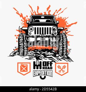 Off-Road-Auto und Elemente für T-Shirt und Emblem - Vektor Setzen Stock Vektor