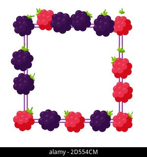BlackBerry und Himbeer quadratischen Rahmen für Banner und Designs. Rand aus Beeren. Vektor-Illustration in niedlichen Cartoon-Stil Stock Vektor