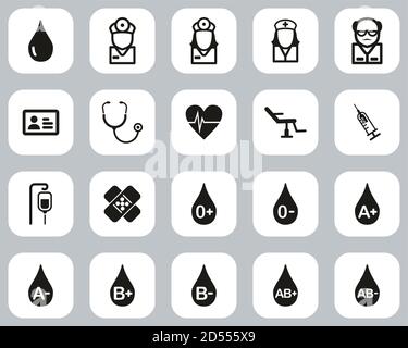 Blutgruppen Oder Blutspende Symbole Black & White Flat Design Set Groß Stock Vektor