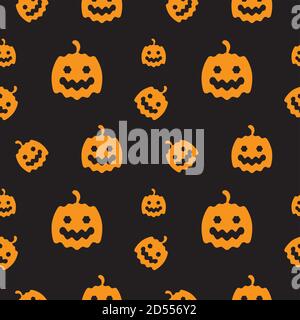 Orange Pumkins Textur auf schwarzem Hintergrund. Nahtlose Muster Design Vorlage. Vektorgrafik. Stock Vektor