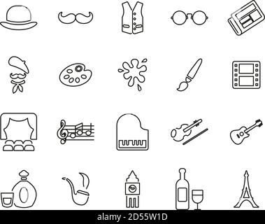 Künstlerleben Symbole Thin Line Set groß Stock Vektor