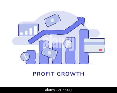 Wachstum Gewinn Konzept Balkendiagramm Pfeil positive Trend weiß isoliert Hintergrund mit flacher Kontur Stil Stock Vektor