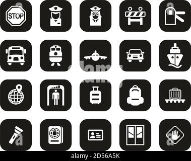 Border Crossing Icons Weiß Auf Schwarz Flat Design Set Groß Stock Vektor