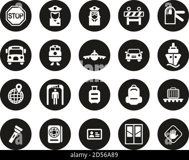 Border Crossing Icons Weiß Auf Schwarz Flat Design Kreis Set Groß Stock Vektor