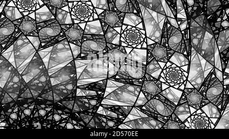 Schwarz-Weiß-Buntglasstruktur, computergenerierte abstrakte Intensitätskarte, 3D-Rendering Stockfoto