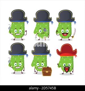 Cartoon Charakter der grünen Handschuhe mit verschiedenen Piraten Emoticons Stock Vektor