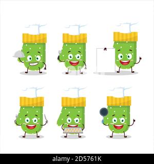 Cartoon-Charakter der grünen Handschuhe mit verschiedenen Chef Emoticons Stock Vektor