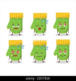 Cartoon Charakter der grünen Handschuhe mit schläfrigen Ausdruck Stock Vektor