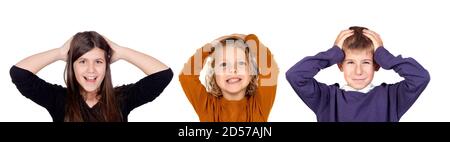 Überrascht Kinder isoliert auf einem weißen Hintergrund Stockfoto