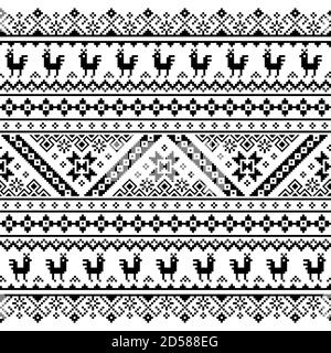 Ukrainische, belarussische Volkskunst Vektor nahtlose Muster, schwarz-weiß-Design von traditionellen Kreuzstich Vyschywanka inspiriert Stock Vektor