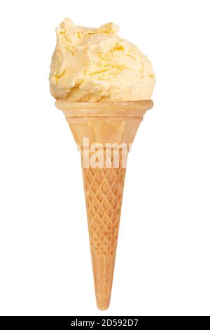 Eine Kugel Vanilleeis auf einem Kegel. Stockfoto