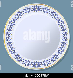 Zierteller mit geometrischem Ornament. Runder Rahmen im Vintage-Stil. EPS10 Stock Vektor