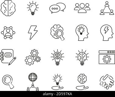 Brainstorming oder Idee Symbole Thin Line Set groß Stock Vektor