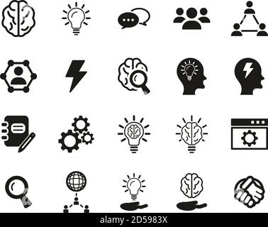 Brainstorming oder Idee Symbole Black & White Set groß Stock Vektor