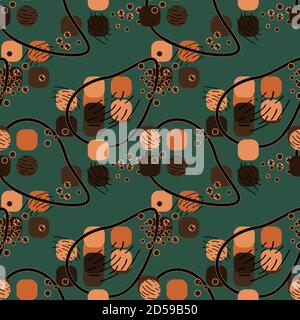 Abstrakt Braun Nahtloses Muster mit Gelb, Zitrone und Grün und Schwarz, dunkelbraune Farben, Linien Stock Vektor