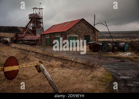 Winding Gear at the Big Pit ehemalige Kohlebergwerk in der UNESCO-Weltkulturerbe, Blaenavon Industrial Landscape, South Wales, Vereinigtes Königreich Stockfoto