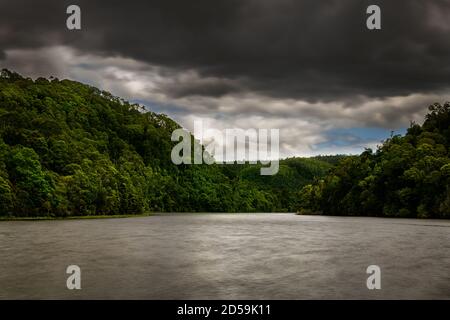 Pieman River in Tasmaniens berühmter Tarkine. Stockfoto