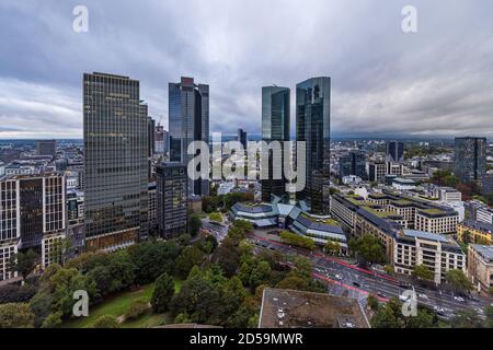 Frankfurt, Deutschland - 10. Oktober 2020: Luftaufnahme des Stadtbildes von Frankfurt am Main Stockfoto