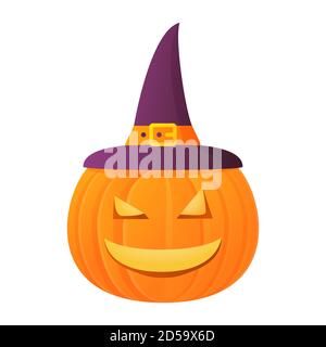 Gelbe halloween Kürbis geschnitzte Gesichter in Hut.Festliche Gemüse Design-Element. Stock Vektor