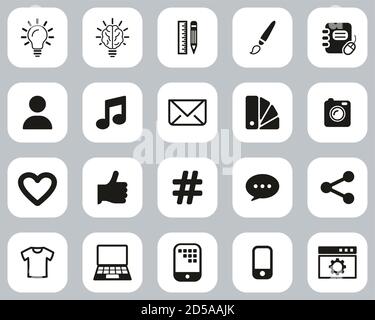 Branding Oder Visual Identity Icons Black & White Flat Design Groß Einstellen Stock Vektor