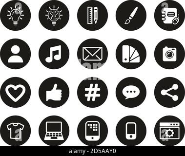 Branding Oder Visual Identity Icons Weiß Auf Schwarz Flat Design Kreis Groß Stock Vektor