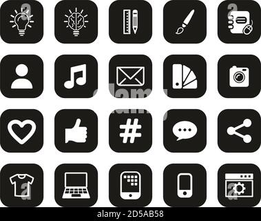 Branding Oder Visual Identity Icons Weiß Auf Schwarz Flat Design Groß Einstellen Stock Vektor