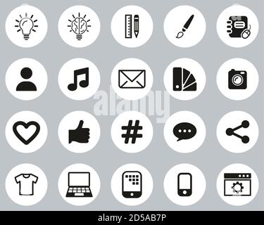 Branding Oder Visual Identity Icons Black & White Flat Design Kreis Groß Stock Vektor