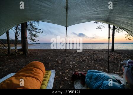 Tarp Camping im Koli Nationalpark, Joensuu, Finnland Stockfoto